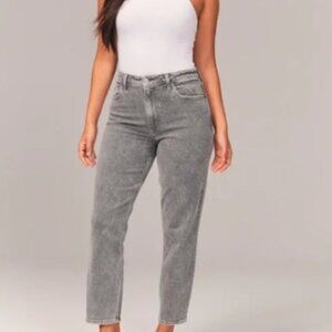 Abercrombie High Rise Mom Jeans in Light Grey Wash